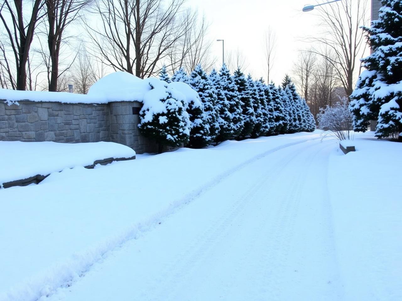 Cleared driveway before sunrise.