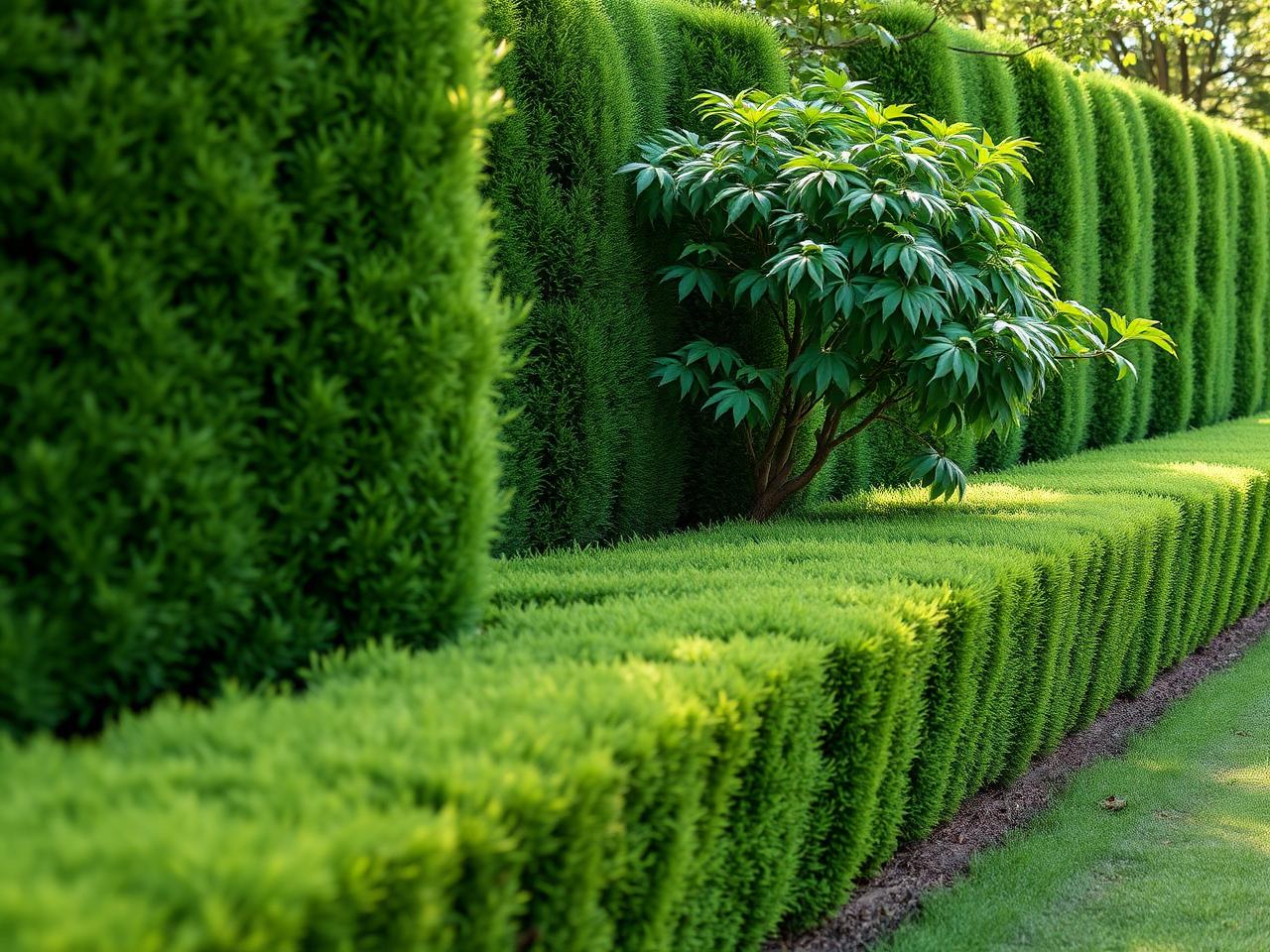 Crisp hedge work and a Japanese maple.